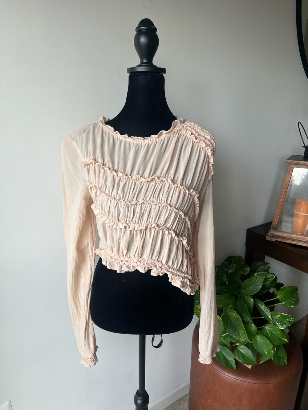 Free People Blush Ruffled Long-Sleeve Blouse